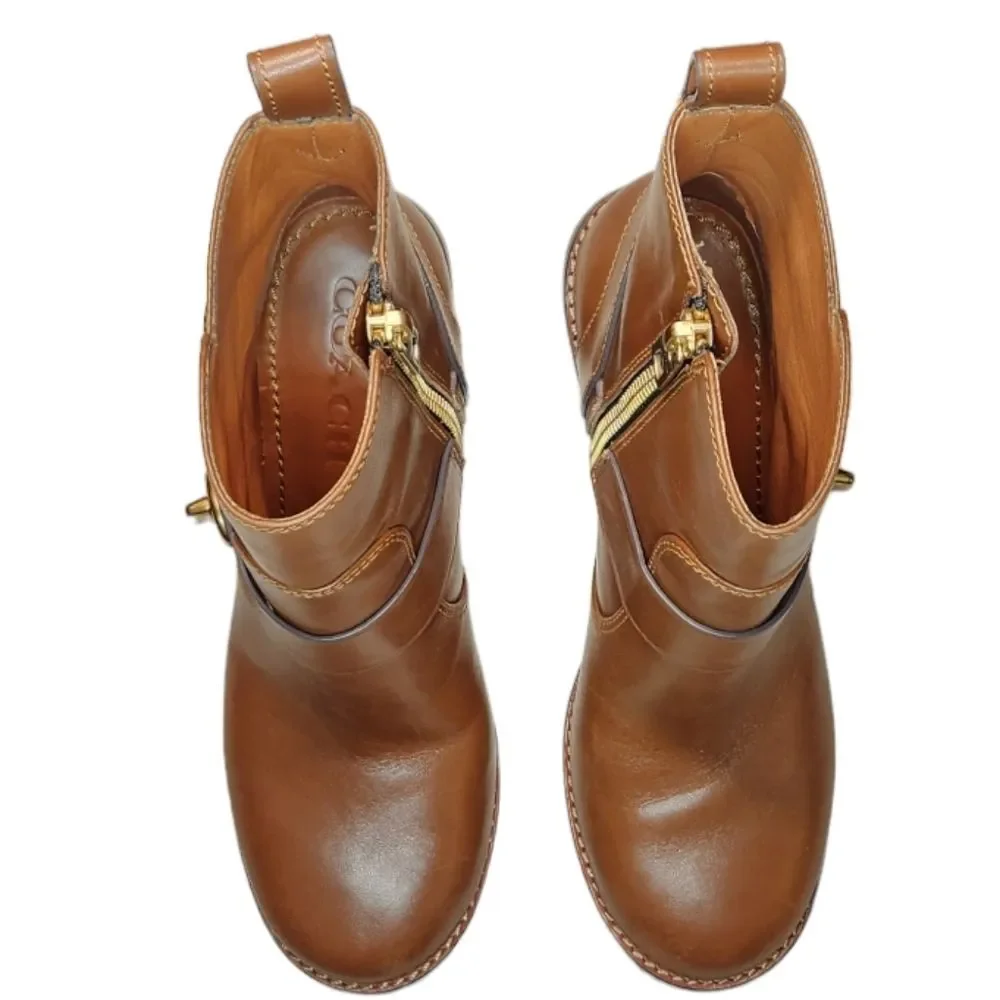 Coach Boots Saddle Leather Heel Gold Buckle‎ Brown Equestrian Boho Indie Lux 5.5